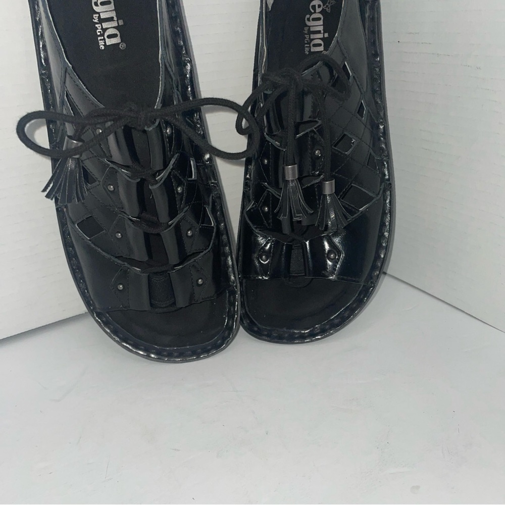 Alegria Black Flats with Glossy Finish and Textured Designsz11.5
